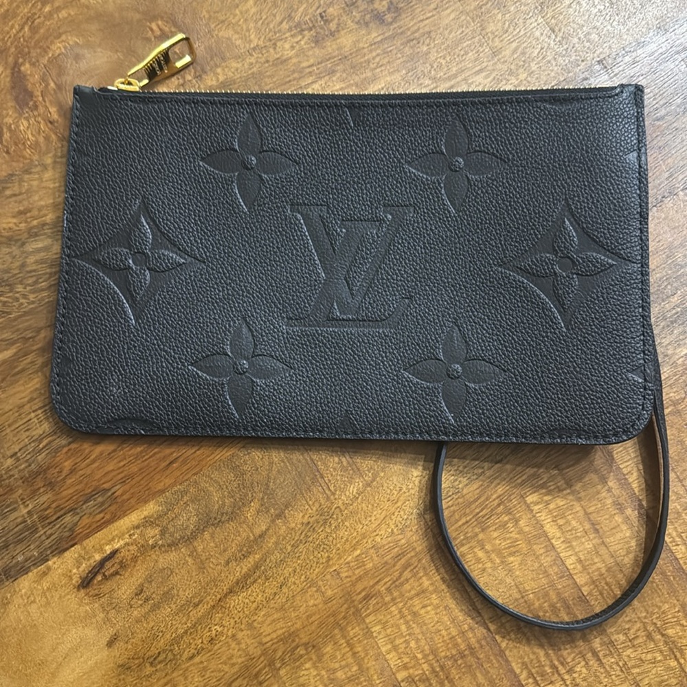 Louis Vuitton Monogram Empreinte Black Leather Wristlet MM with Gold Hardware